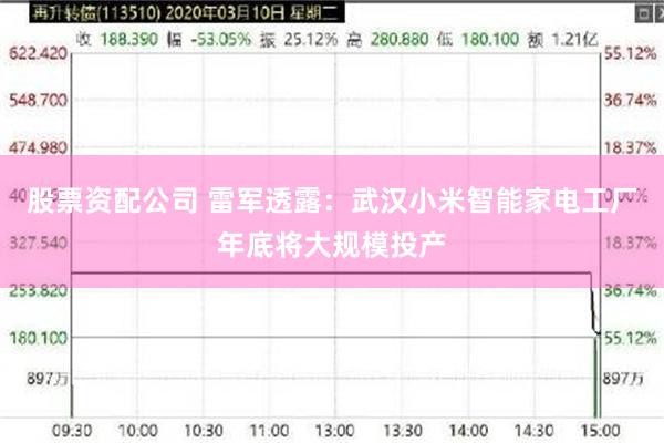 股票资配公司 雷军透露：武汉小米智能家电工厂年底将大规模投产