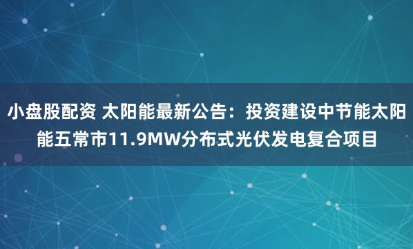 小盘股配资 太阳能最新公告：投资建设中节能太阳能五常市11.9MW分布式光伏发电复合项目