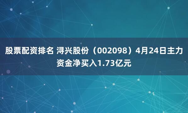 股票配资排名 浔兴股份（002098）4月24日主力资金净买入1.73亿元